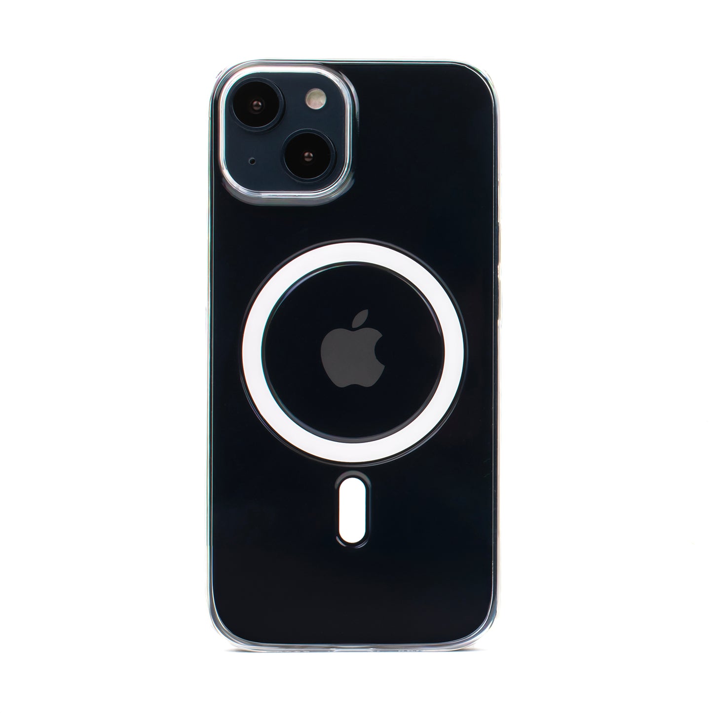 Picture of the back of the SKNS CLEAR Magnetic iPhone 15 case showing the crystal clear finish and slim design