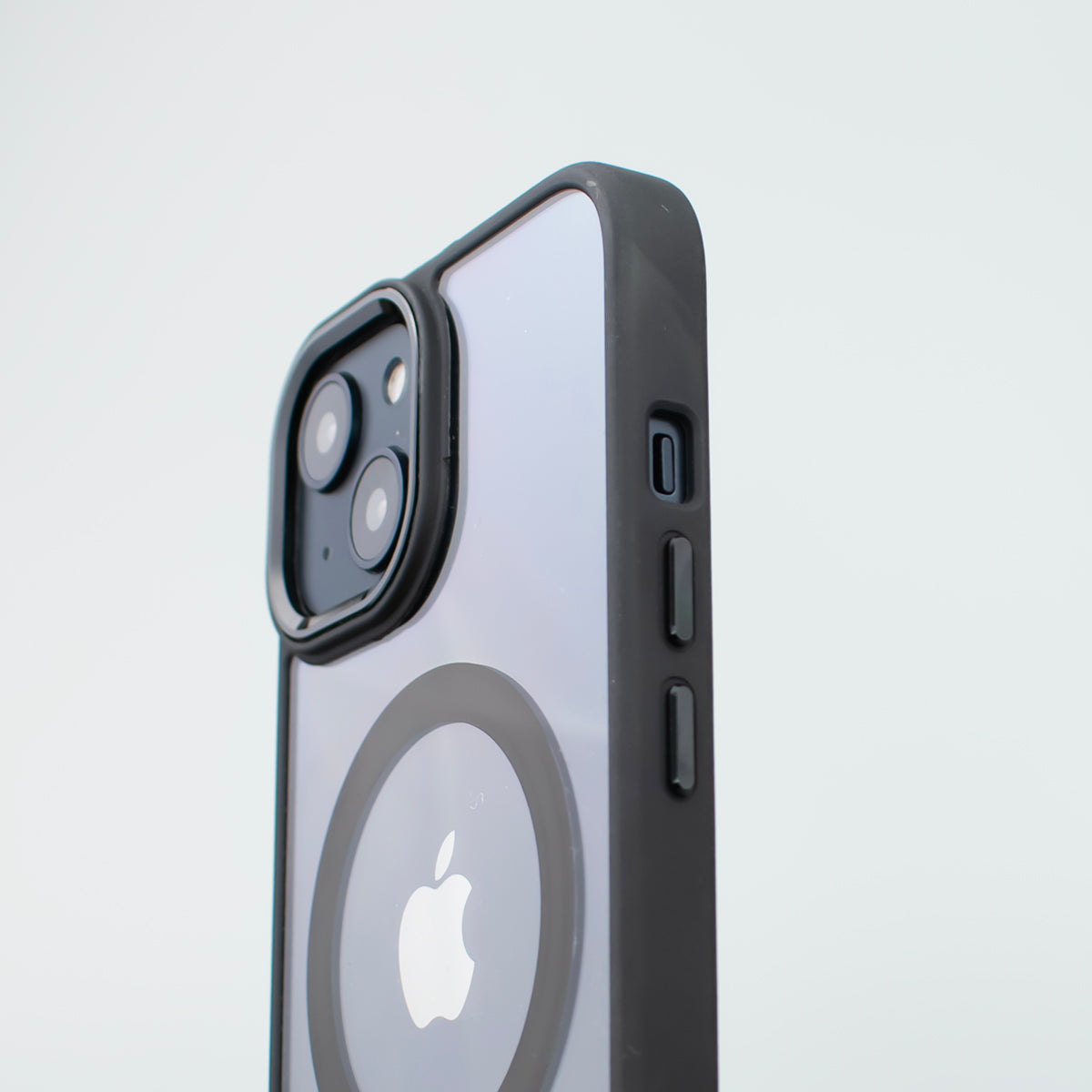 Side angled image of the iPhone 14 with the SKNS SHOCK Clear Hard MagSafe case fitted highlighting the perfect fit