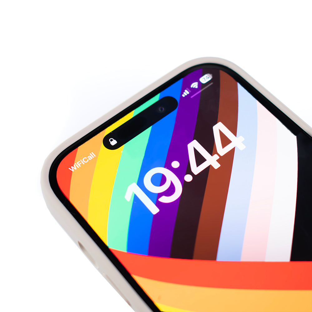 Front Image of the Slate Protective SKNS SILICONE iPhone 14 Pro Max case showing off the front screens raised lip