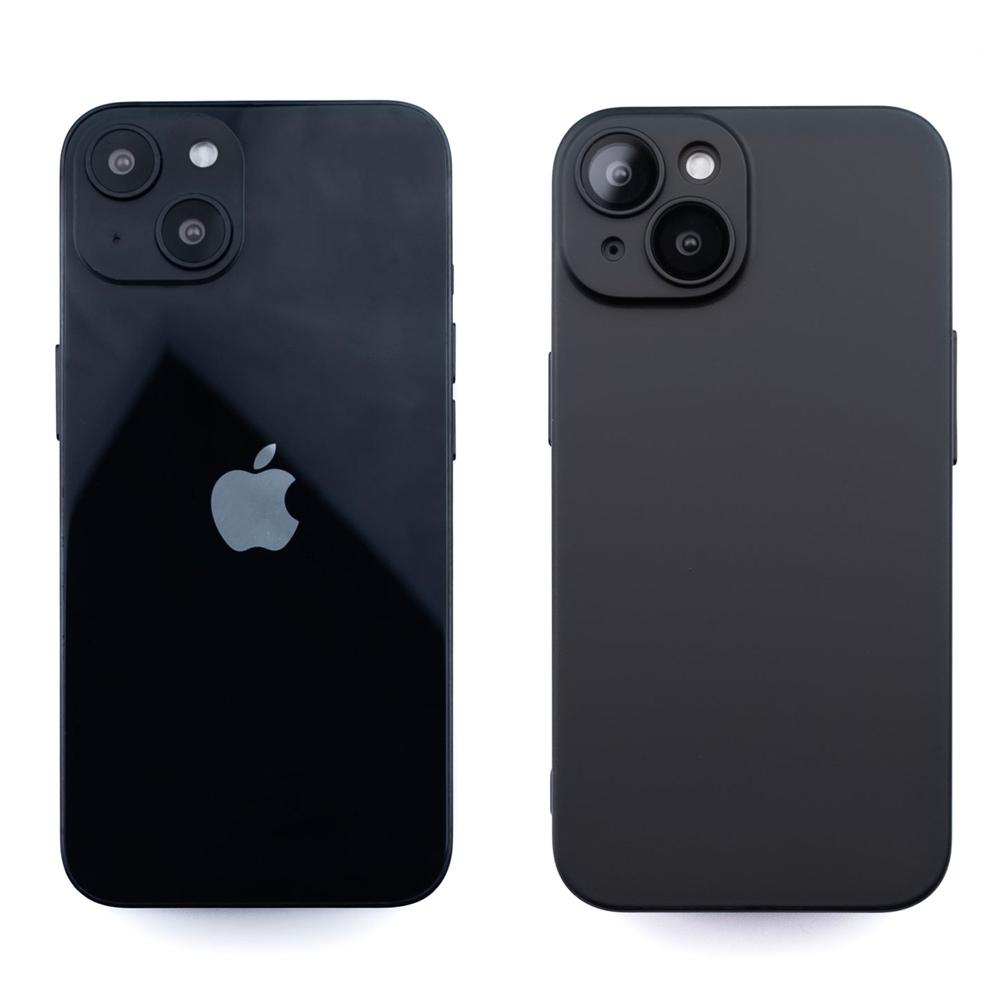 Side by side image of the SKNS THIN V2 for iPhone 14/13 next to a standard iPhone showcasing the ultra thin design
