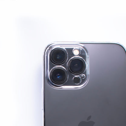 close up image of the camera section of the skns clear case fitted on iPhone  13 & 14 pro max 