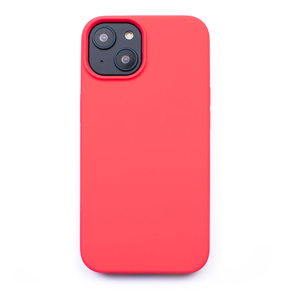 Back image of the protective Blood Orange soft touch SKNS SILICONE case fitted to the iPhone 14