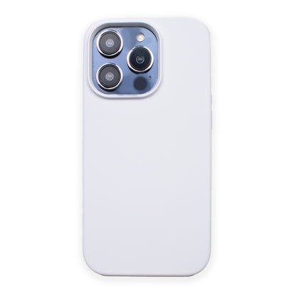 Back image of the protective Ice White soft touch SKNS SILICONE case fitted to the iPhone 14 Pro & Max