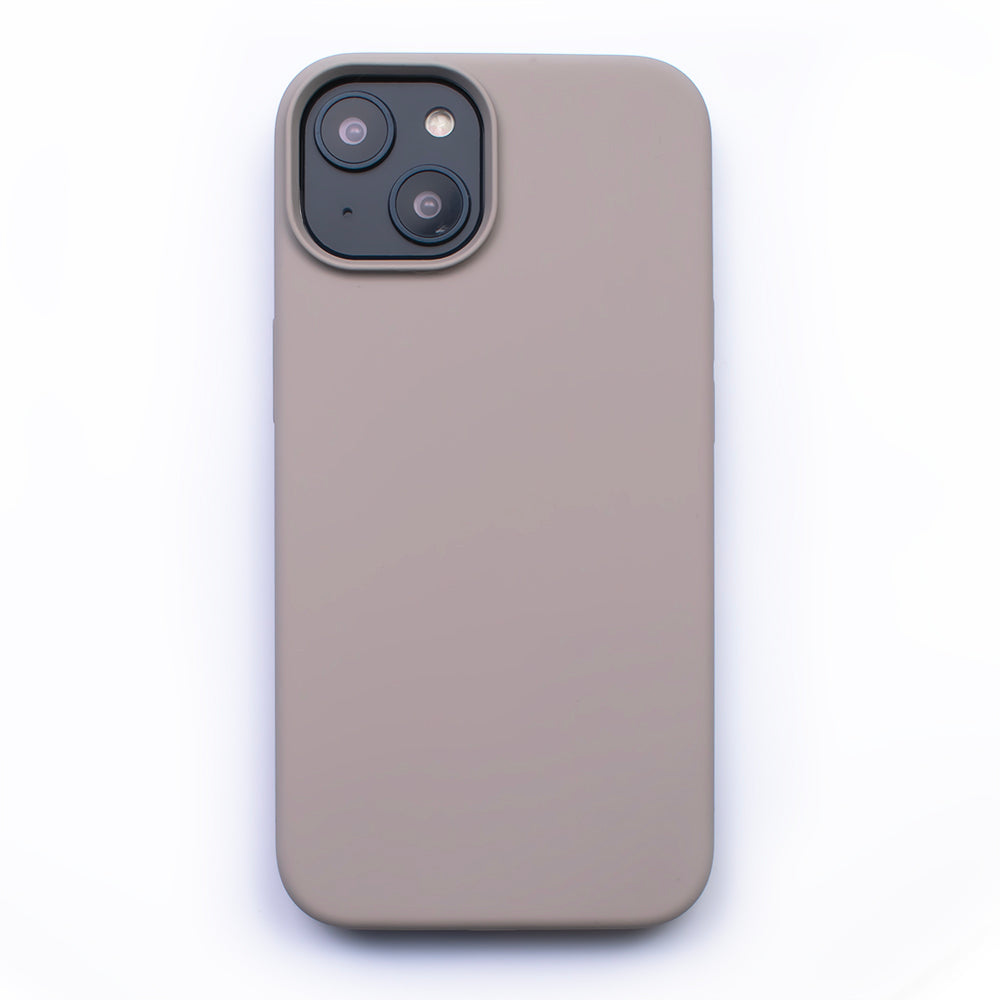 Back image of the protective Slate soft touch SKNS SILICONE case fitted to the iPhone 14 Plus