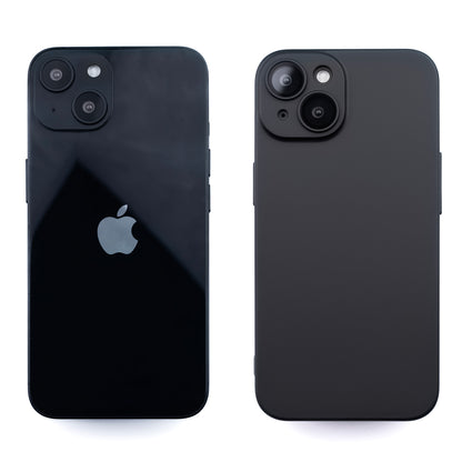 Side by side image of the SKNS THIN V2 for iPhone 14/13  next to a standard iPhone showcasing the ultra thin design