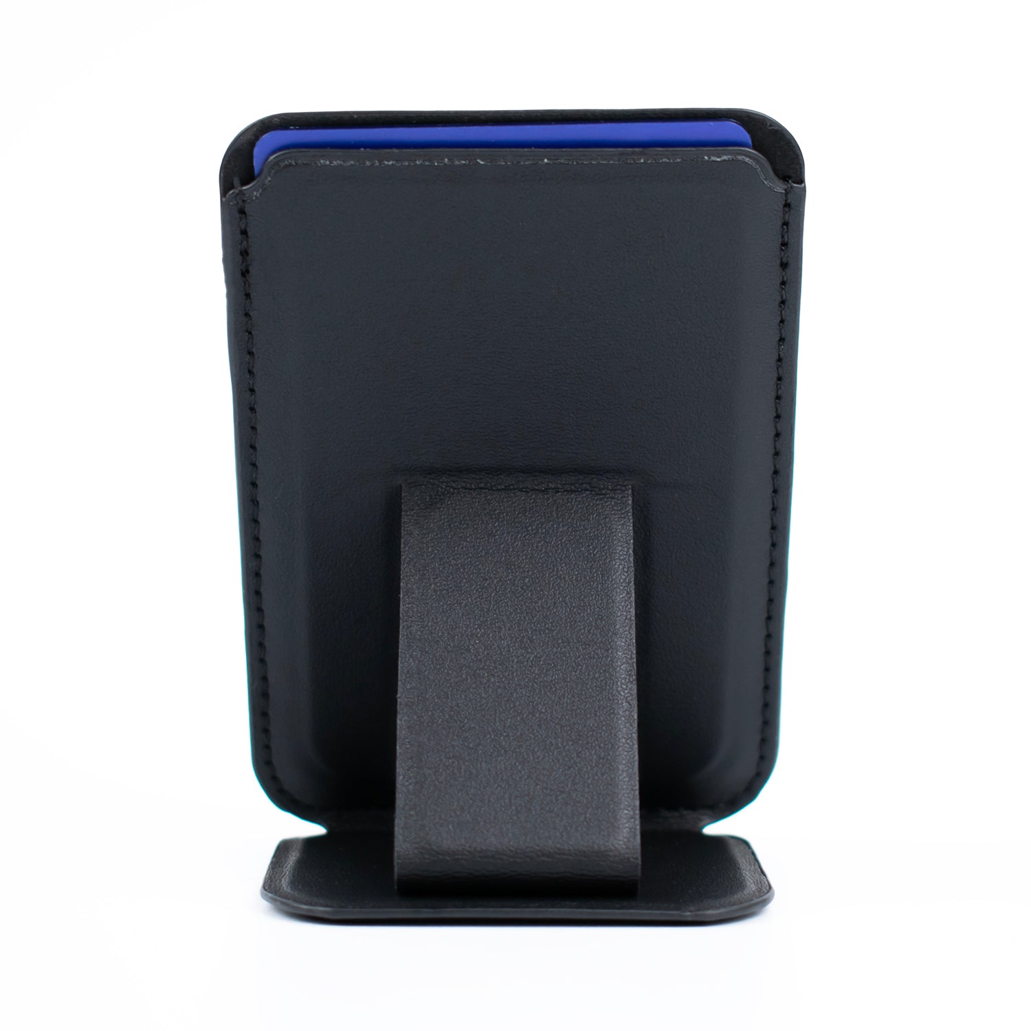 Front image of the Black SKNS Wallet with stand unfolded