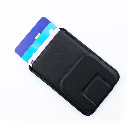 Main image of the SKNS Black Wallet with three cards half out showing carrying capacity