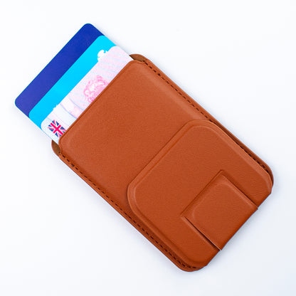 main image of the SKNS Wallet in Tan with three cards half out showing the carrying capacity