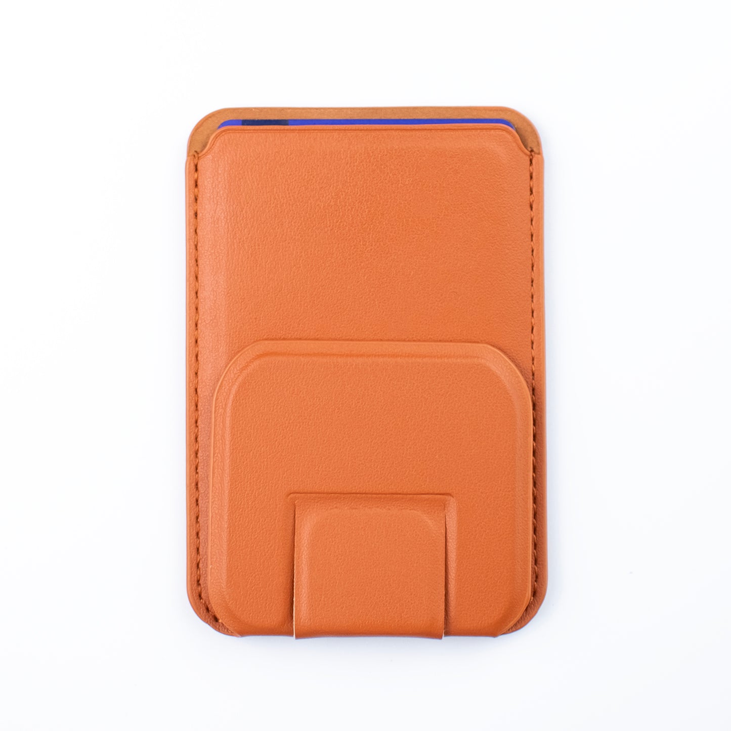 Back image of the SKNS Tan Wallet showing how it looks with stand folded in